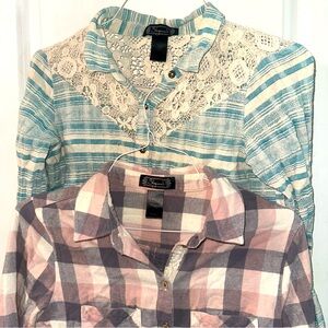Shyanne Women’s Long‑Sleeve Button‑Ups (Set of 2) — Small — Blue + Patterned